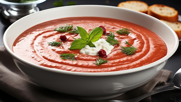 A Colorful Bowl of Refreshing Gazpacho Filled with Ripe