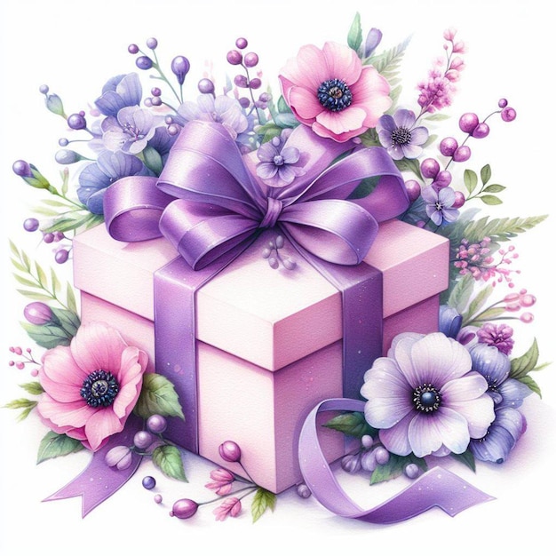 a colorful box with flowers and a ribbon with a ribbon around it