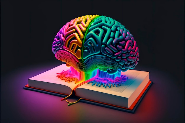 colorful brain comming out from a book