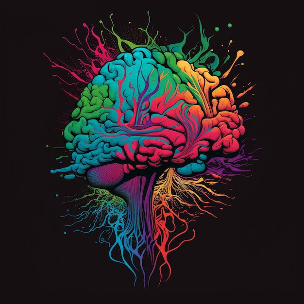 A colorful brain with the colors of the rainbow on it.