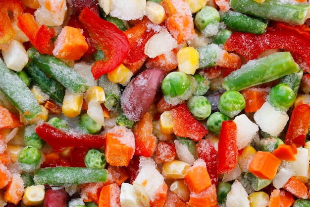 Colorful bright Frozen vegetables Mexican mix Macro