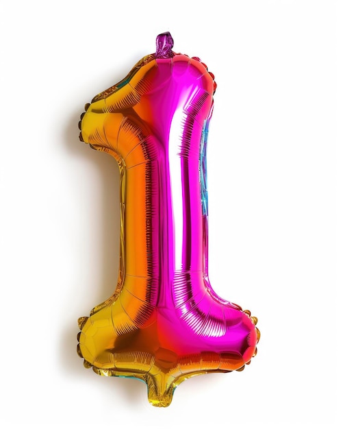 Colorful bright and vibrant birthday foil balloon in shape on number 1 isolated on white