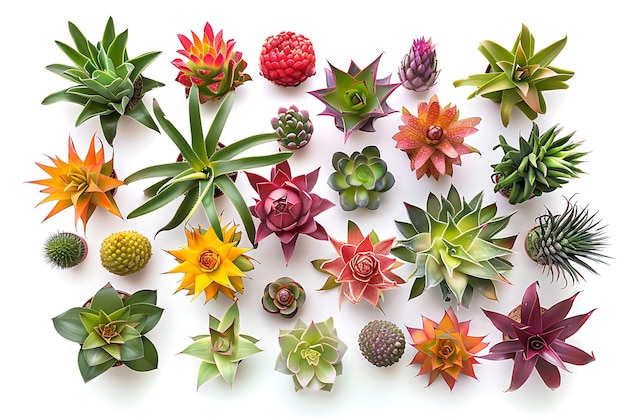 Colorful Bromeliad Collection Isolated on White Background