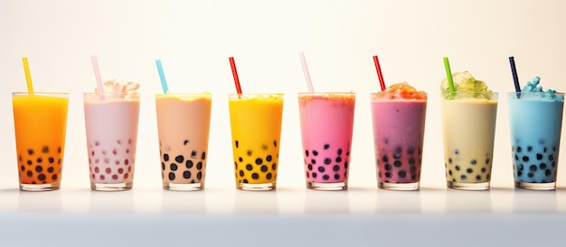 Photo colorful bubble tea drinks on a white background