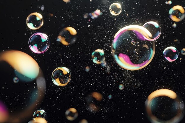 Photo colorful bubbles on black