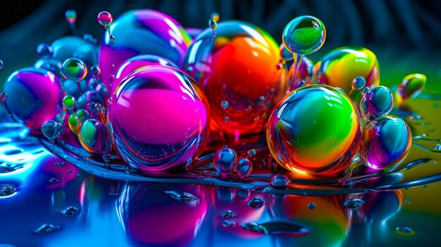 Colorful bubbles floating in water on black background Generative AI