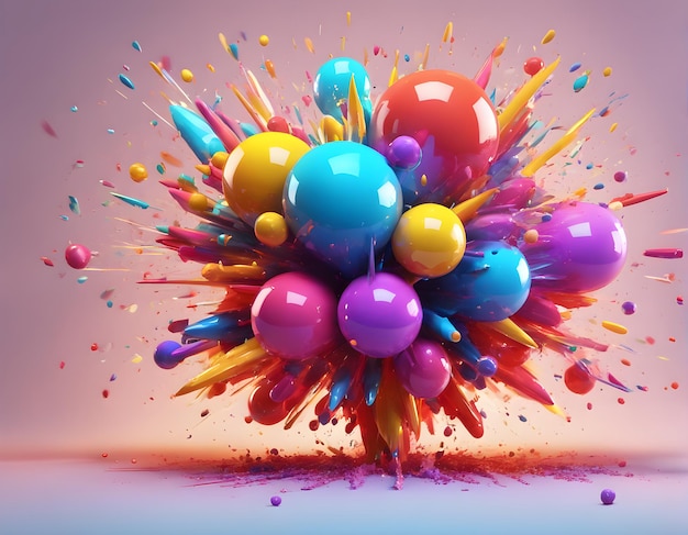 A colorful bubbles paint explosion with balls background cyan color yellow pink purple orange