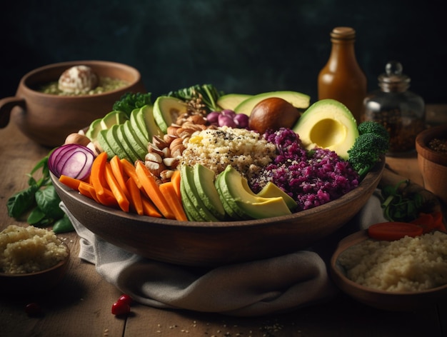 a colorful Buddha bowl filled with a variety of nutritious ingredients