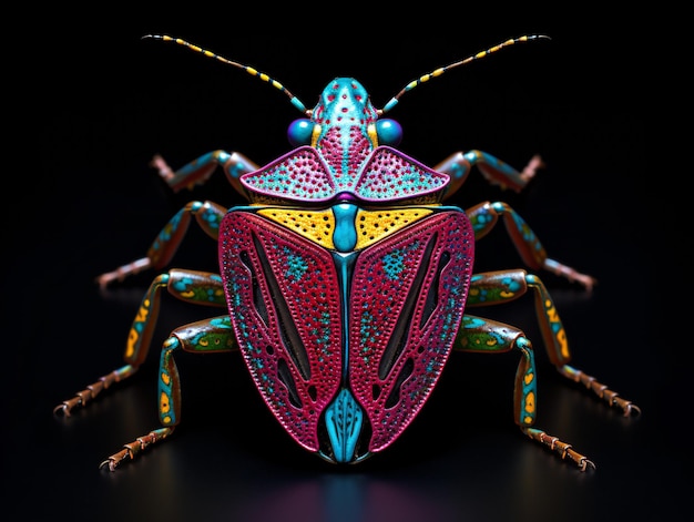 Photo a colorful bug with black background