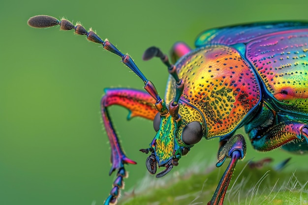 Photo a colorful bug with multicolored eyes sits on a plant