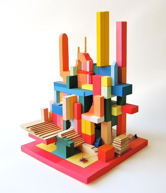 Photo colorful building block model of a modern city