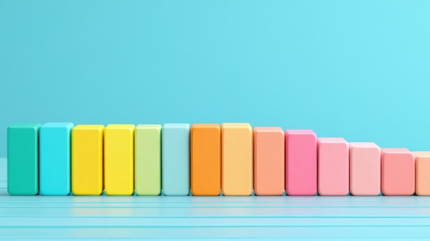 Photo colorful building blocks arranged in an ascending pattern on a bright background