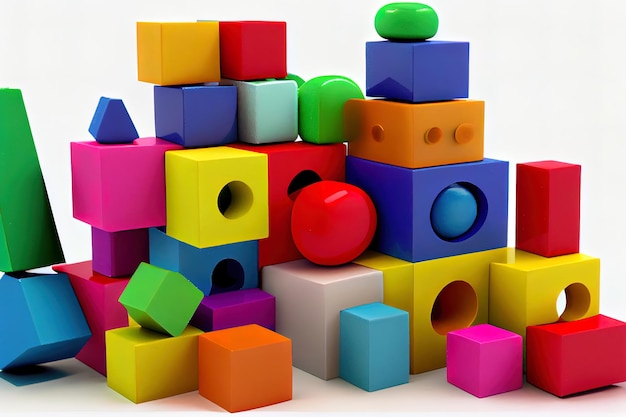 Colorful building blocks on white