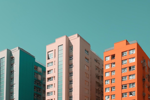 A colorful building with a blue sky in the background