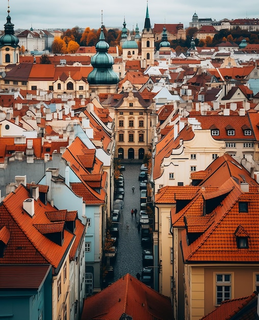 the colorful buildings of aerial view