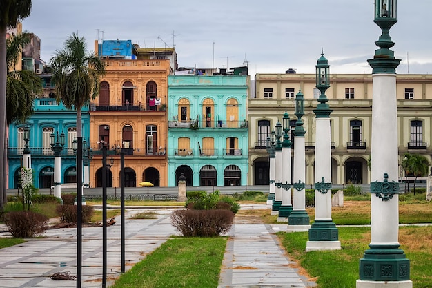 Colorful buildings on the Paseo del Prado in the center of Havana Cuba