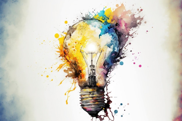 Colorful bulb with color splash on white background