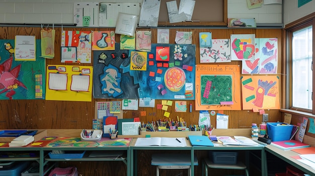 a colorful bulletin board in a classroom