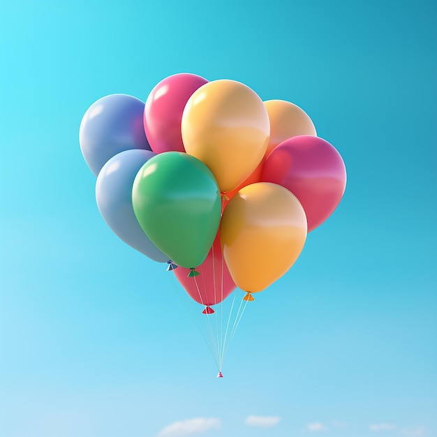 a colorful bunch of balloons with a blue sky background