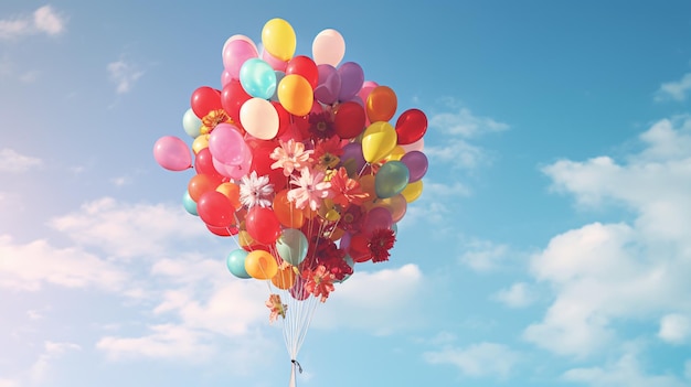 a colorful bunch of balloons with the word  happy  on the bottom