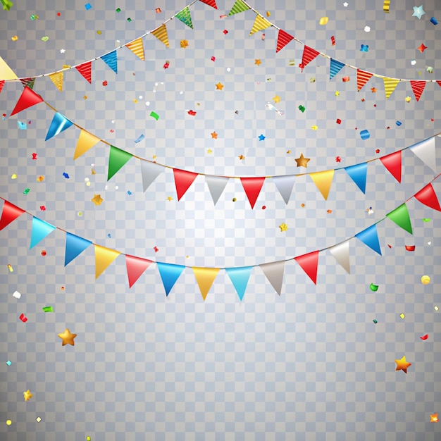 Colorful bunting and falling confetti on beige background seamless carnival pattern Vector illustrat