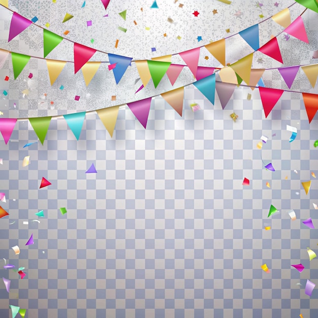 Colorful bunting and falling confetti on beige background seamless carnival pattern Vector illustrat