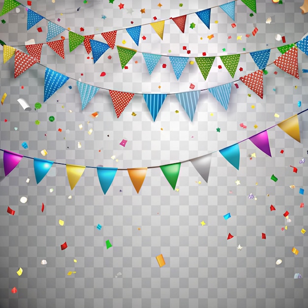 Colorful bunting and falling confetti on beige background seamless carnival pattern Vector illustrat