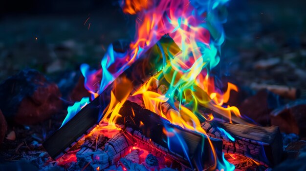 A colorful burning fire in fireplace Holi Festival bonfire