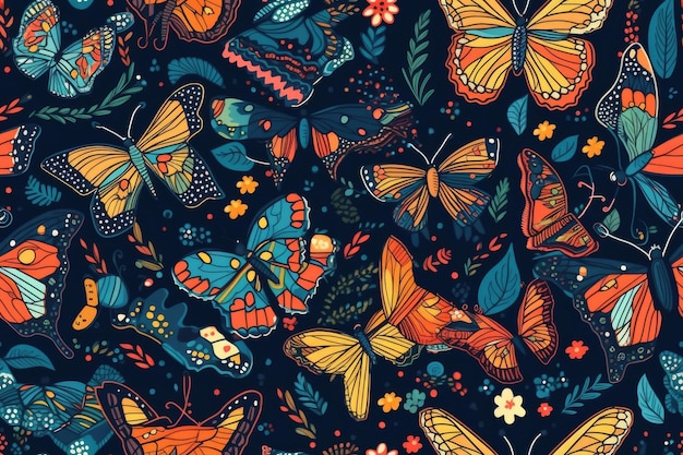 Colorful butterflies in flight