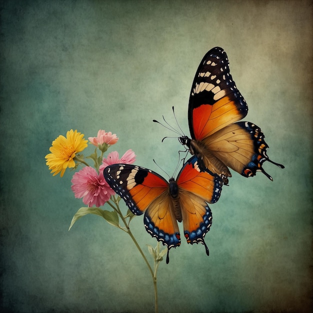 Colorful Butterflies Perched on Beautiful Flower in Nature Scene