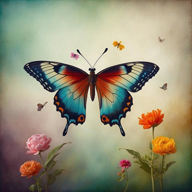 Colorful Butterflies Perched on Beautiful Flower in Nature Scene