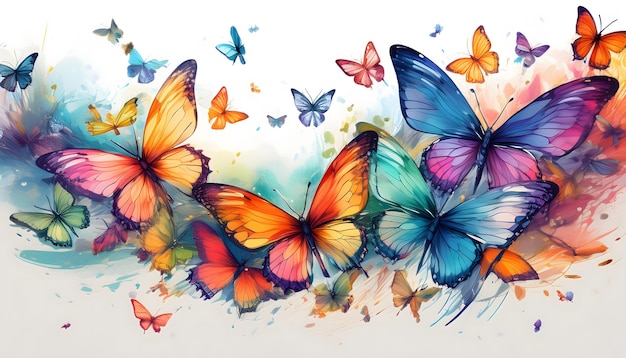 Photo colorful butterflies watercolor painting