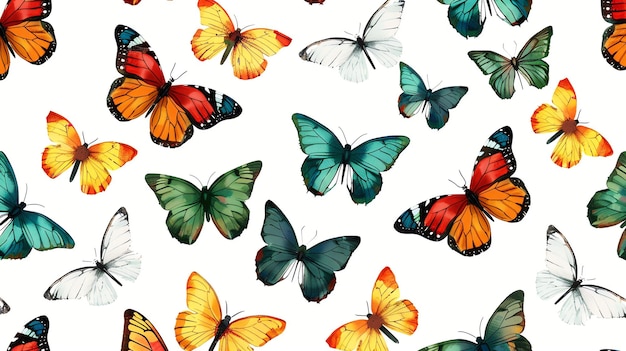 Colorful butterflies on a white background seamless pattern