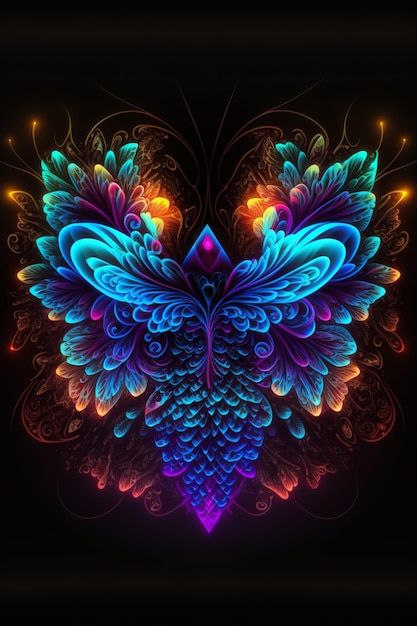 Colorful butterfly on a black background generative ai