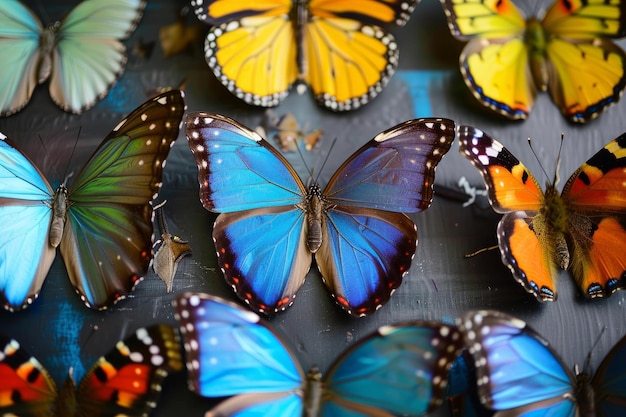 Colorful butterfly collection on dark background