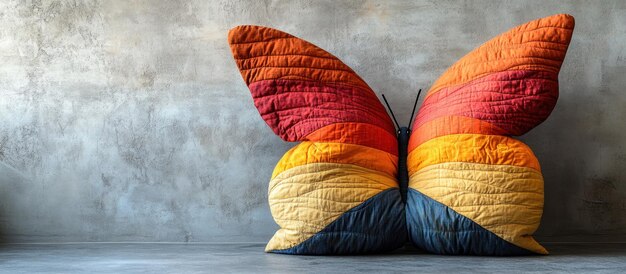 Photo colorful butterfly cushion against a concrete wall