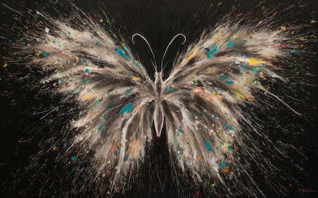 Colorful butterfly isolated on black background Psychedelic painting