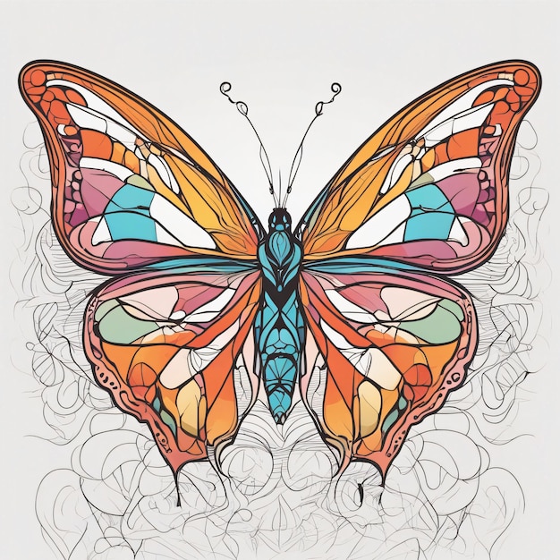 Colorful butterfly line art illustration