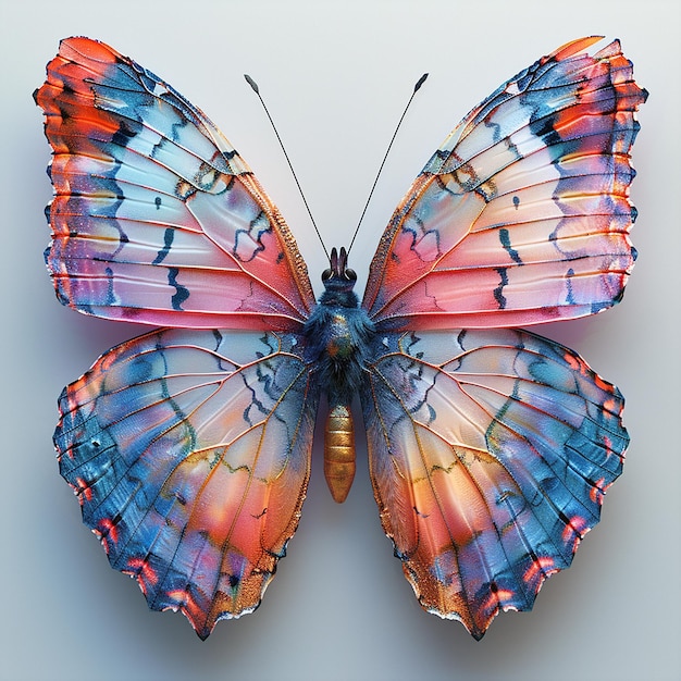 A Colorful Butterfly Macro View on White Background