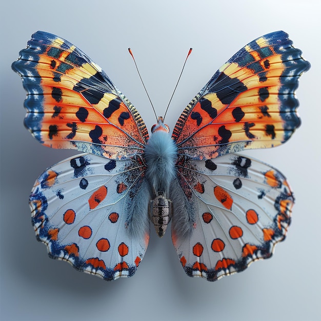 A Colorful Butterfly Macro View on White Background