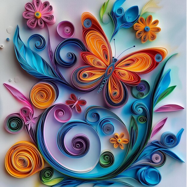 Photo a colorful butterfly painting with multicolored butterflies