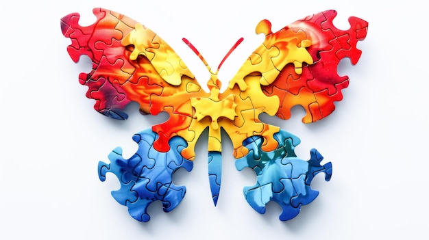 Photo colorful butterfly puzzle assembled against a white background