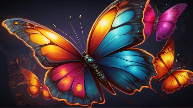 A colorful butterfly with a blue and red butterfly on the bottom ai generated