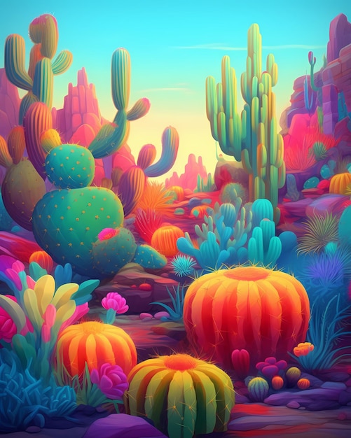 colorful cactus art painting