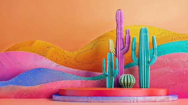 colorful cactus with colorful stripes and a colorful top