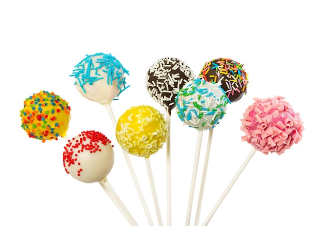 Colorful cake pops isolated on white background