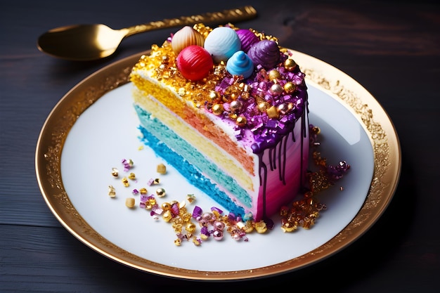 a colorful cake with a colorful design on the top.