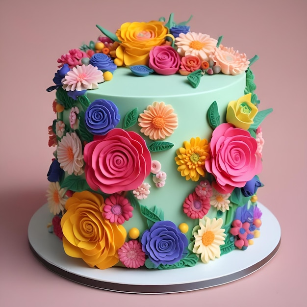 Colorful cake with floral decorations