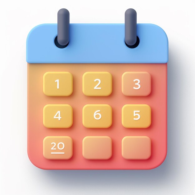 a colorful calculator with a blue and red top and yellow buttons