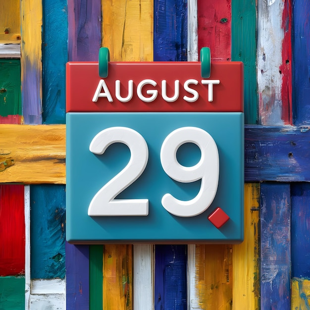 a colorful calendar with the date august on it